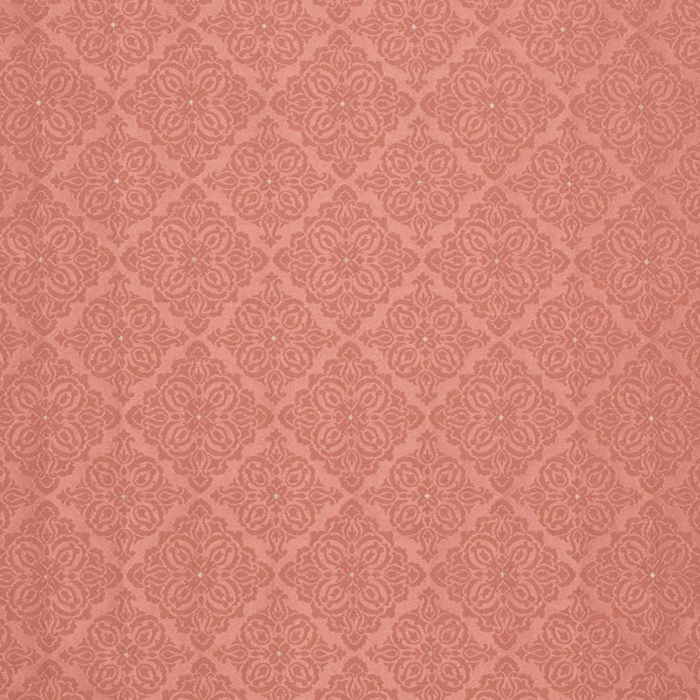 Rose Elsa - Coral & Peach,Pink Damask,Diamonds Upholstery Fabric 54 Inches"