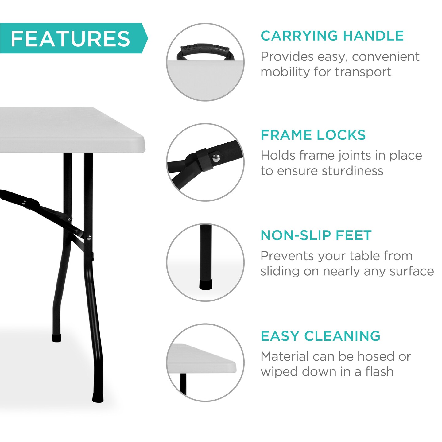 Best Choice Products 6ft Plastic Folding Table, Indoor Outdoor Heavy Duty Portable w/ Handle, Lock