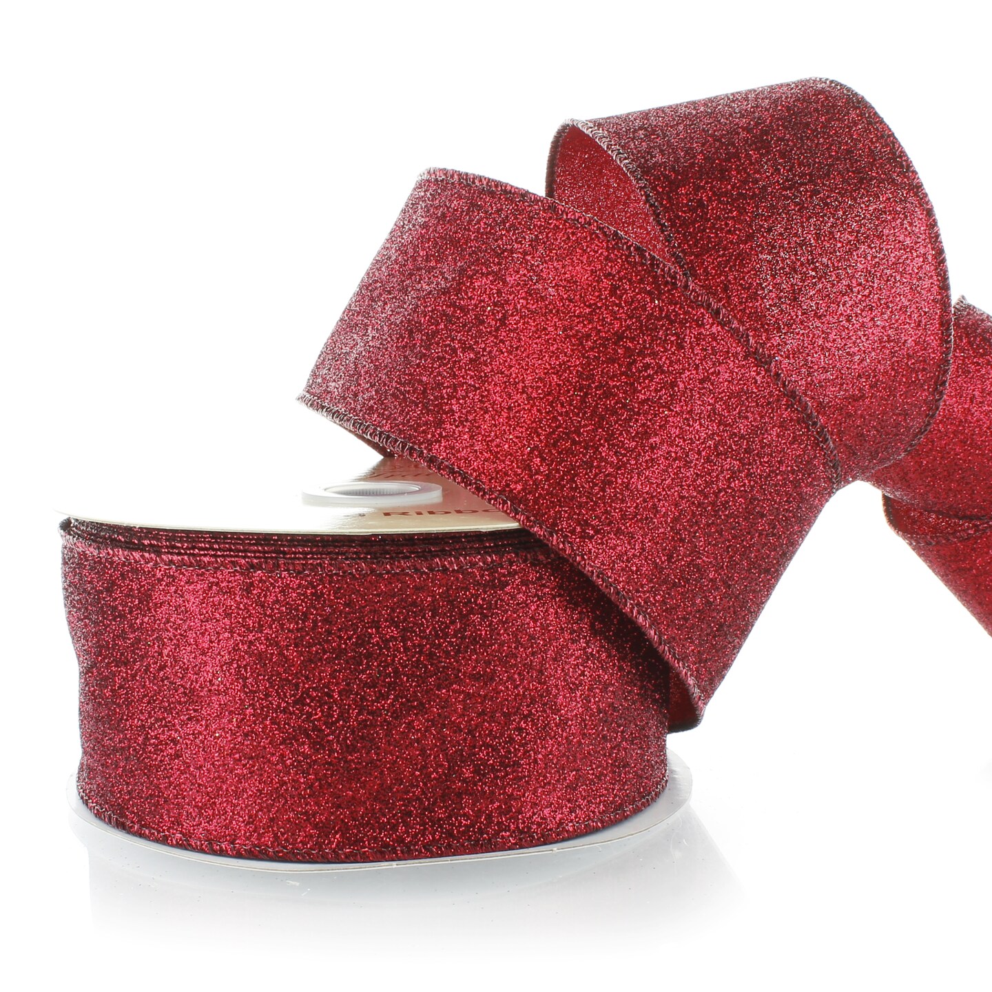 2.5&#x22; Wired Glitter Ribbon Scarlet Maroon - 25 Yards