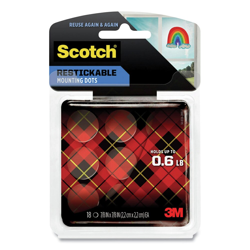 Scotch 0.88 in. x 0.88 in. Restickable Mounting Tabs - Clear (18/Pack)