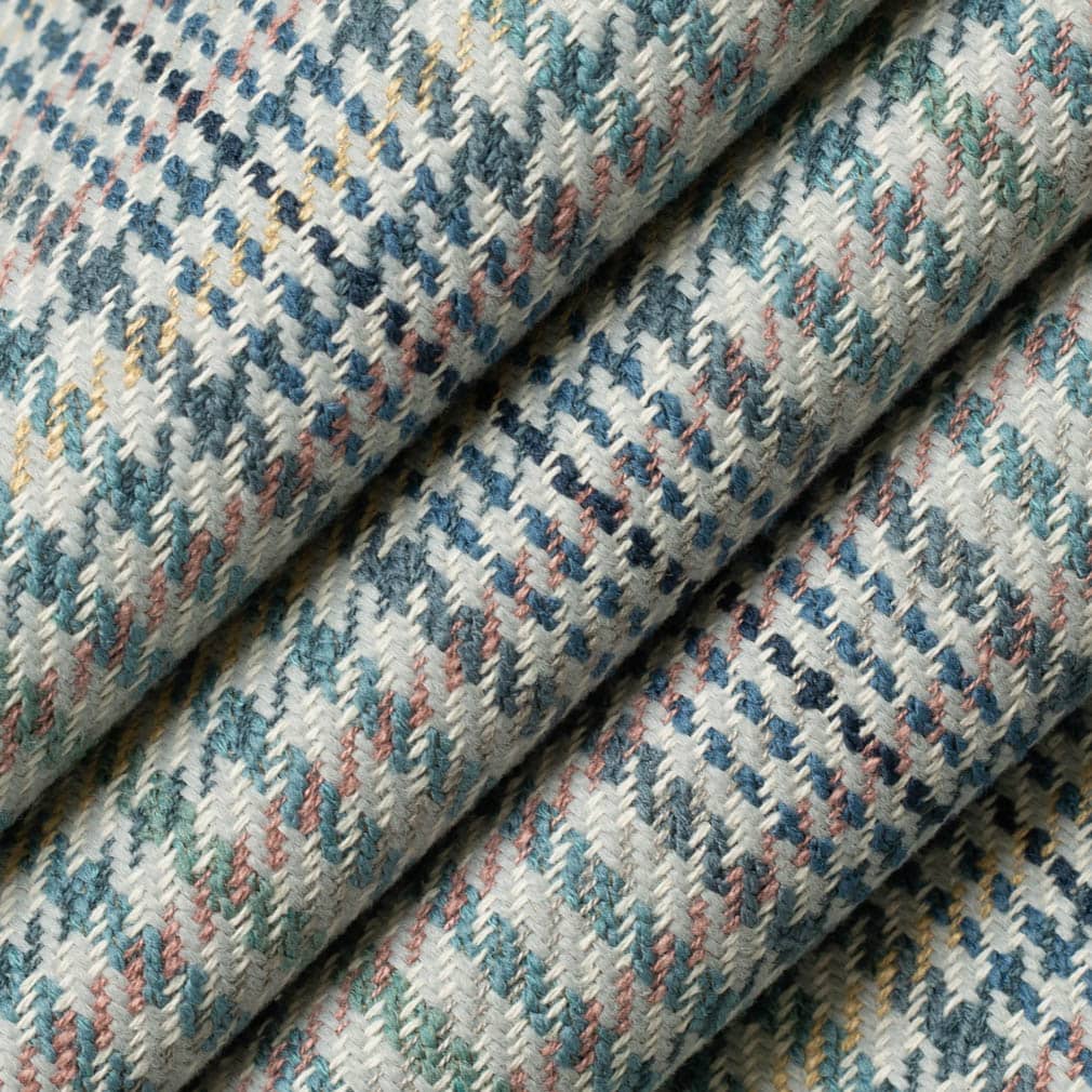 Seaglass - Aqua & Teal Check & Houndstooth,Plaid Upholstery Fabric 54 Inches"