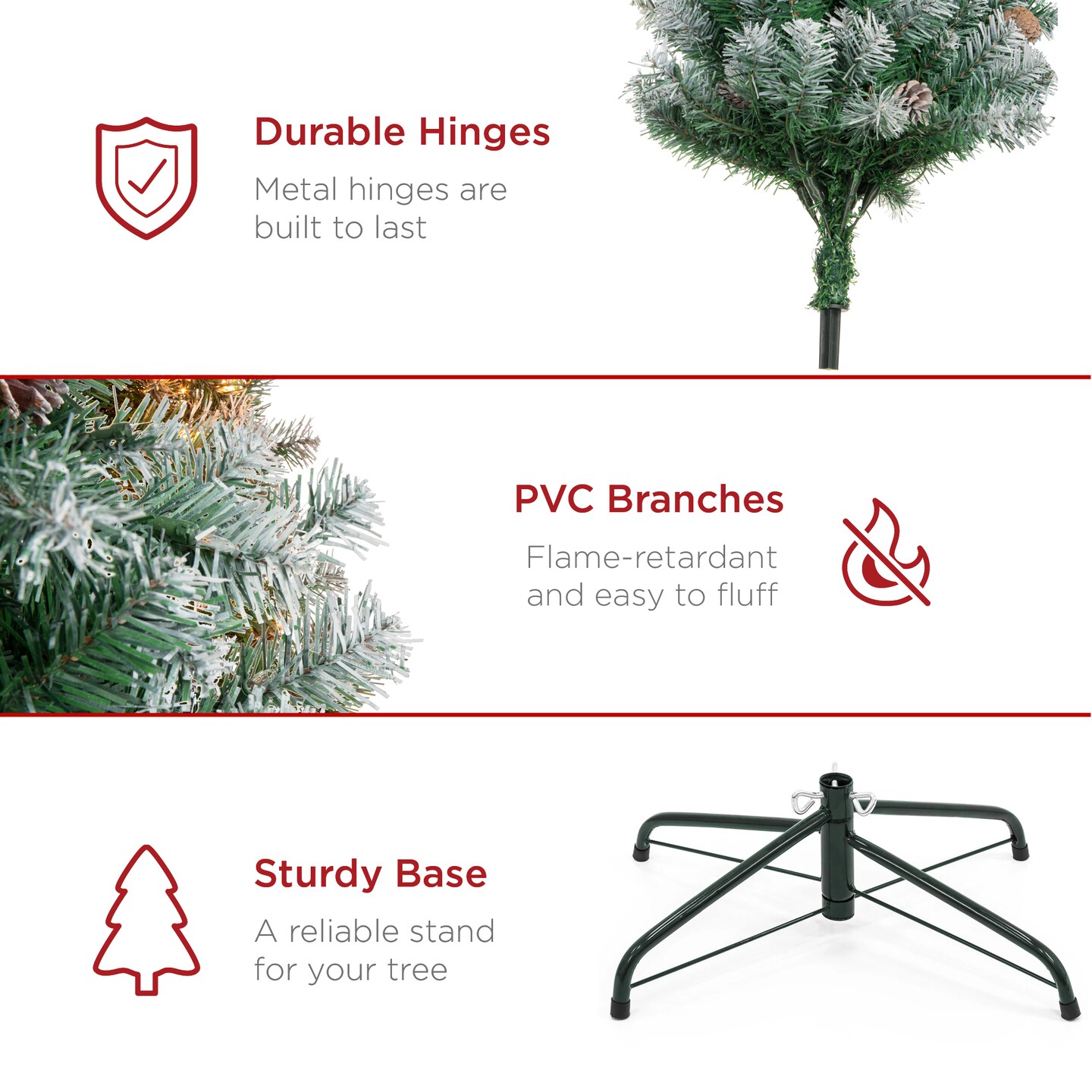 Best Choice Products Pre-Decorated Holiday Christmas Pine Tree w/ Branch Tips, Partially Flocked, Metal Base
