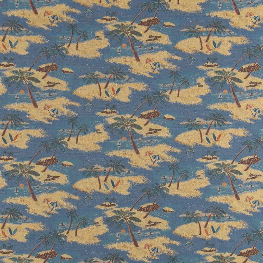 Island - Blue Novelty,Tropical & Botanical Upholstery Fabric 54 Inches"