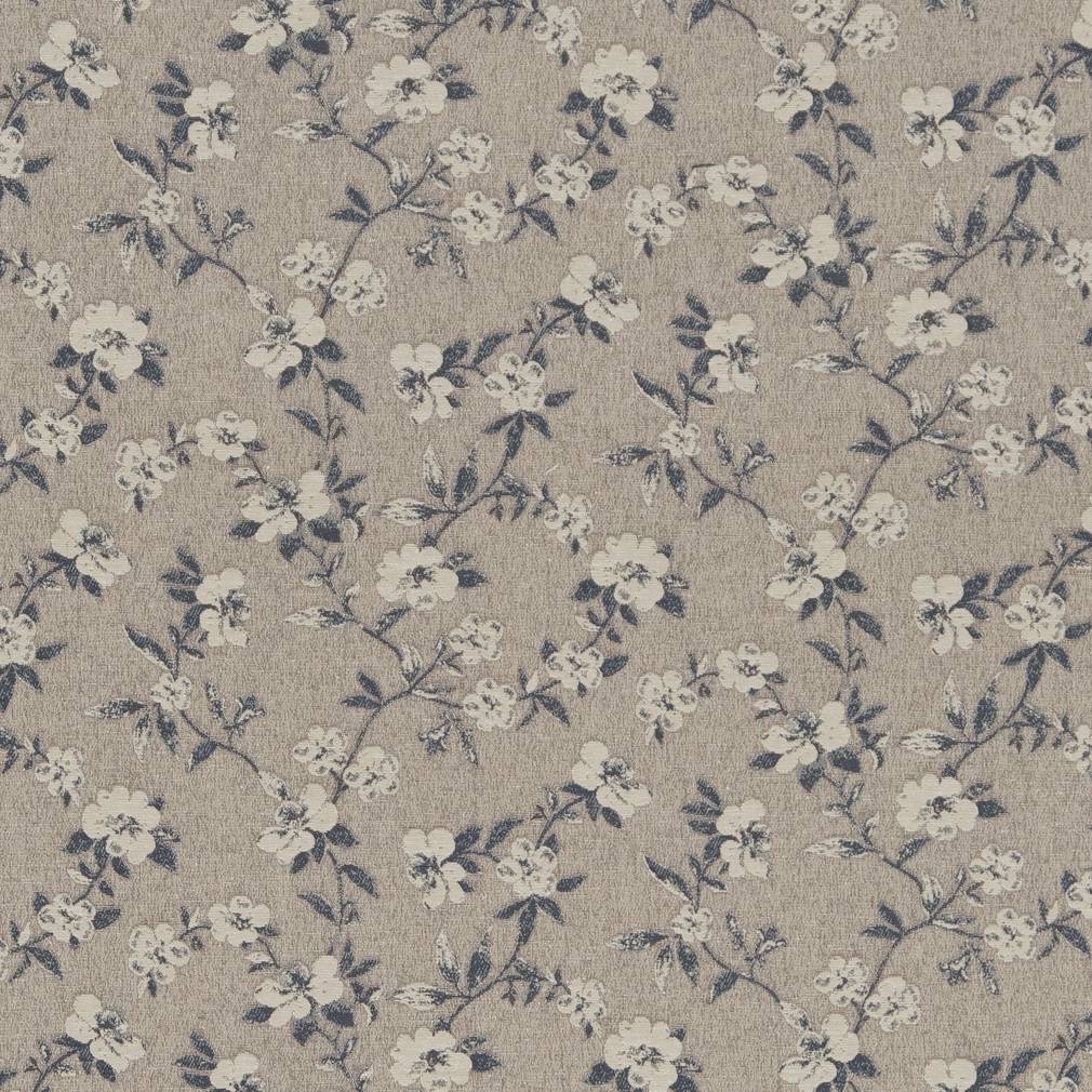 Cobalt Floral - Blue,Grey & Silver Floral Upholstery Fabric 54 Inches"