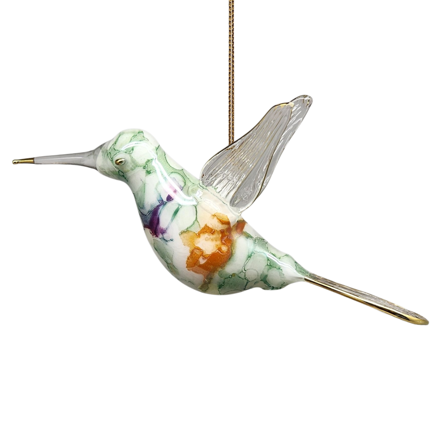 Blown Glass Hummingbird - Emerald Oasis