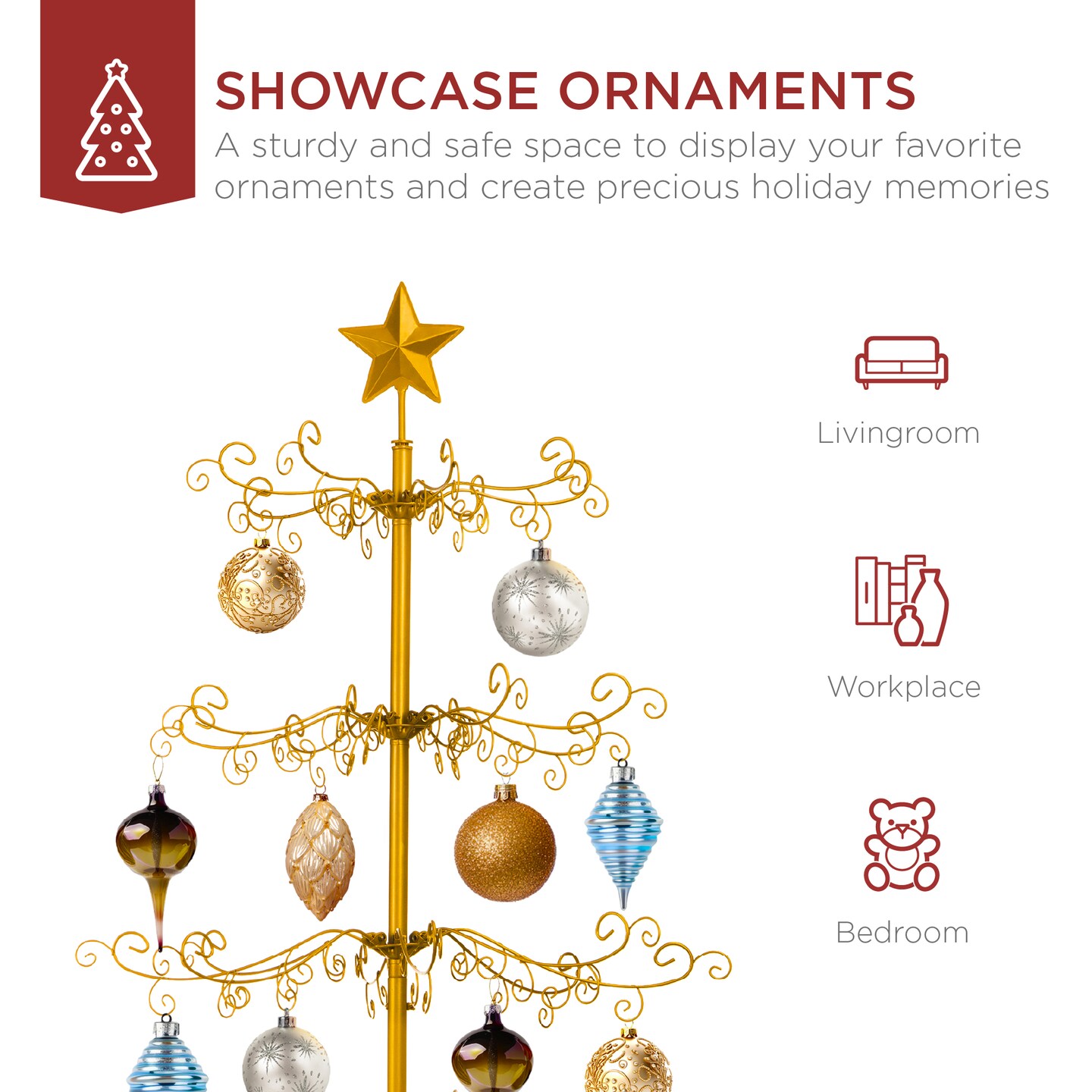 Best Choice Products Wrought Iron Ornament Display Christmas Tree w/ Easy Assembly, Stand