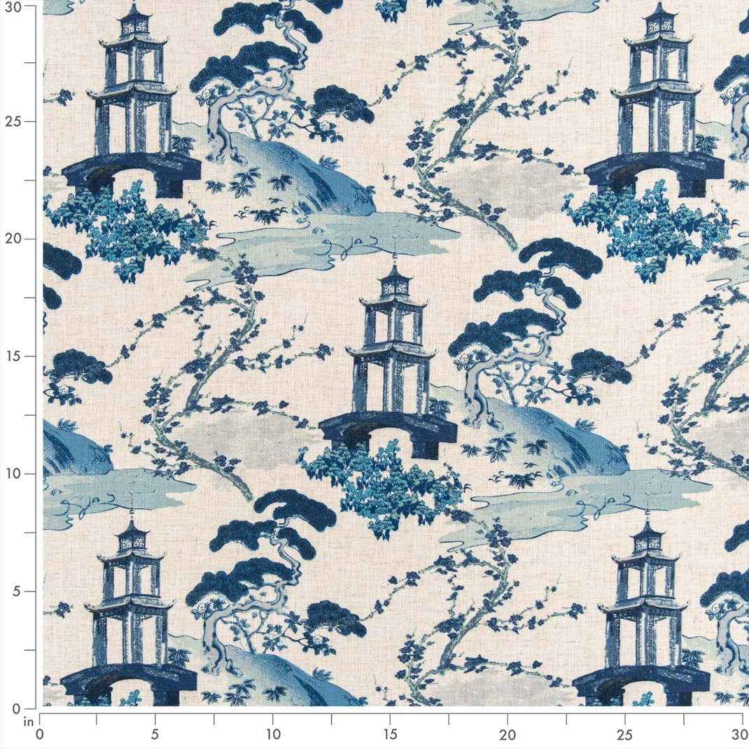 Sapphire - Blue Global,Novelty,Toile Upholstery Fabric 54 Inches&#x22;