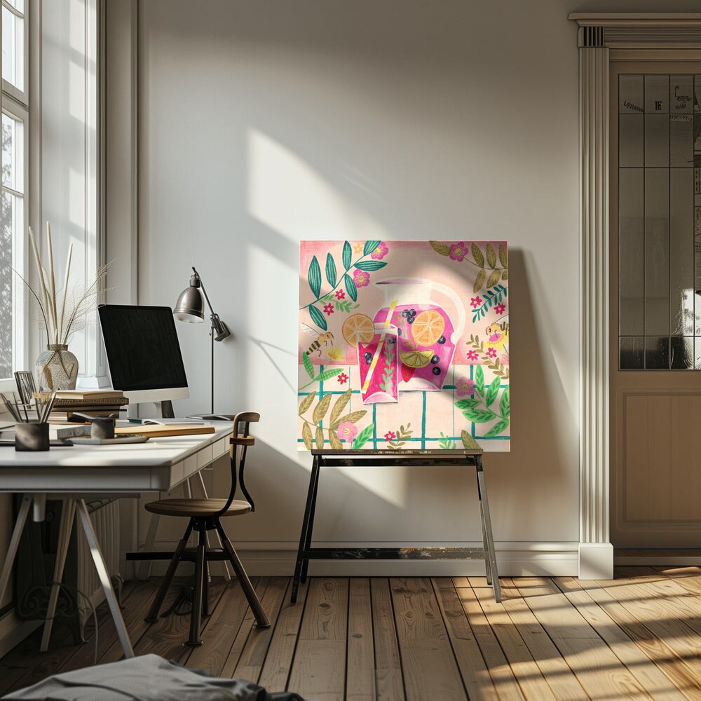 Sangria Summer Square Canvas Art | Modern Home Wall Decor 24x24 Canvas - Corporate Office Art