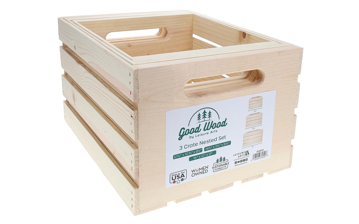 Good Wood Crate Nested 3pc 16/14.5/12.75&#x22;