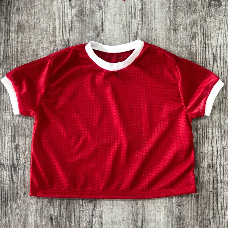 Women&#x27;s Cropped Mesh Ringer Short Sleeve Tee