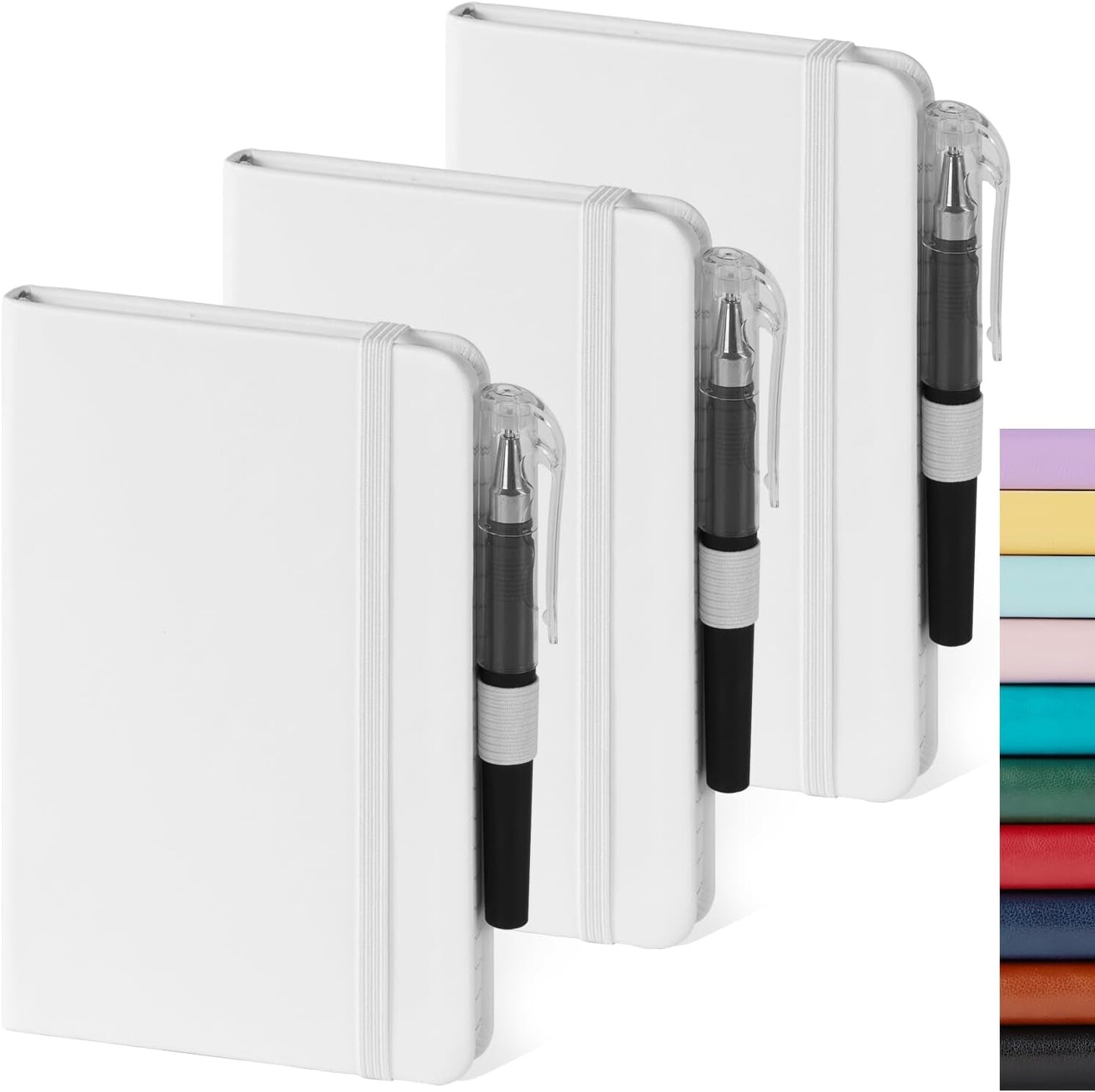 Small Notebook Pocket Size Journal 3.7&#x22; X 5.7&#x22; (3 Pack), A6 Mini Notepad with Pen, Small Leather Note Book, 100Gsm Lined Paper, 408 Pages, White