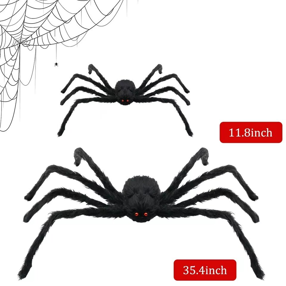 2PACK 1FT+3FT Large Spider Halloween Party Yard Wall Door Roof Decor Scary Props
