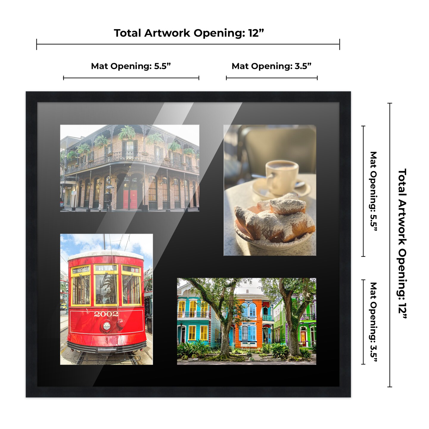 Black Finish Collage Frame - Black Mat, 20 Frame Sizes to Choose From, UV Acrylic, Wall Hanging Hardware, Vertical or Horizontal Display