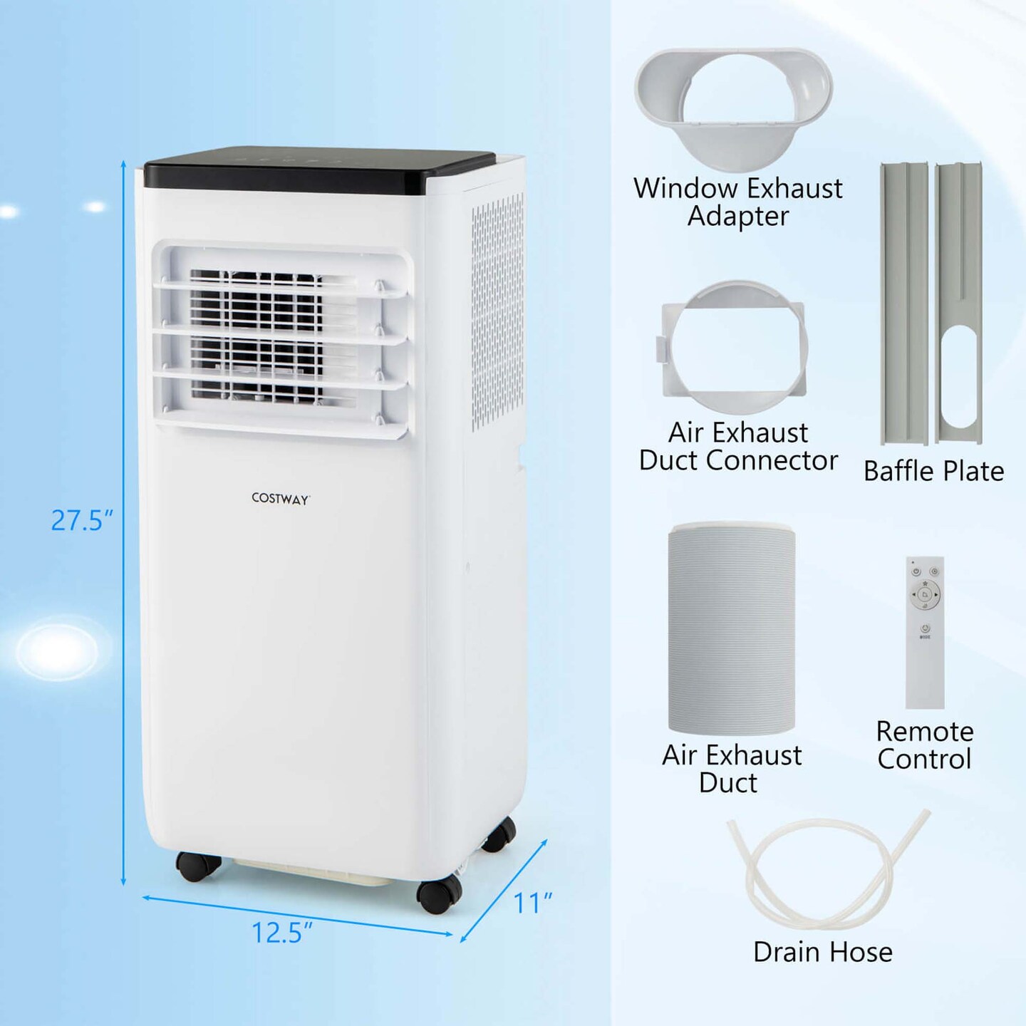 Costway 6500 BTU(10000 BTU ASHRAE) Portable Air Conditioner Cools up to 350 Sq.Ft with Fan & Dehumidifier