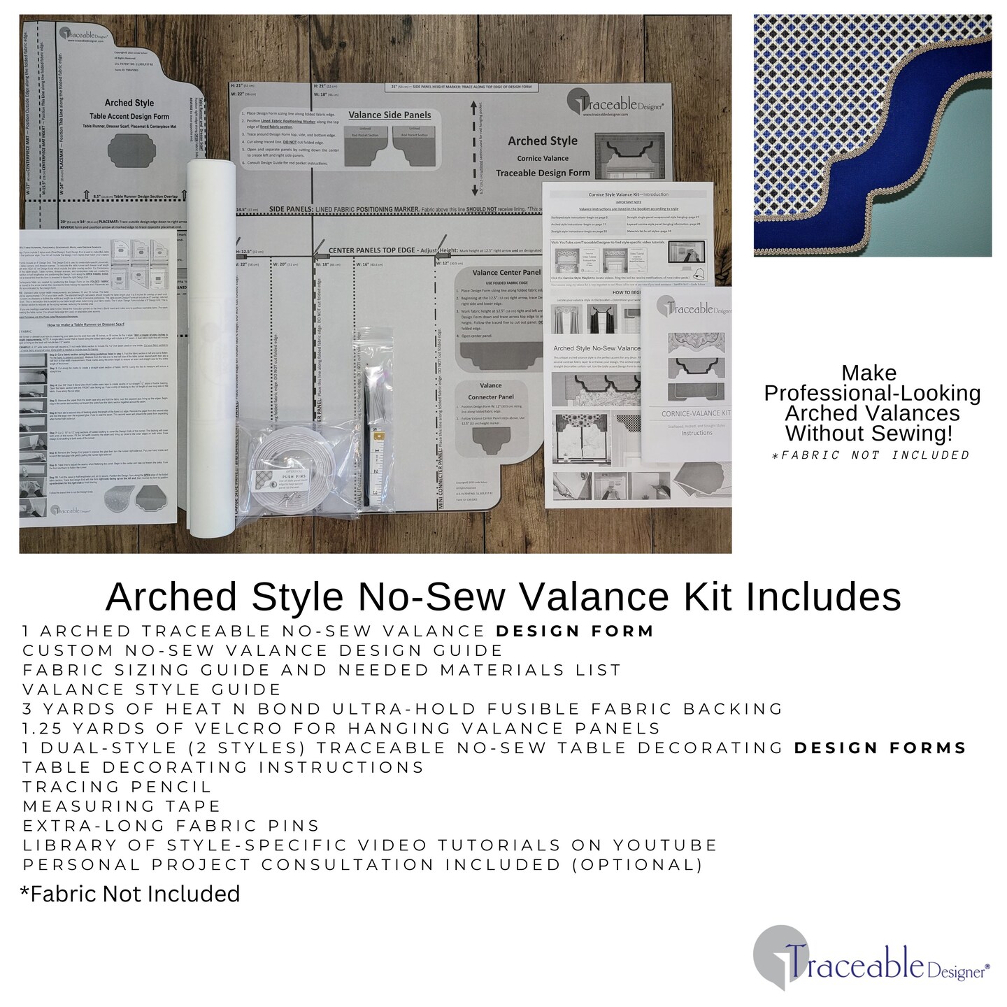 Arched Cornice Valance Kit - Sewing Alternative for Custom Window Decorating