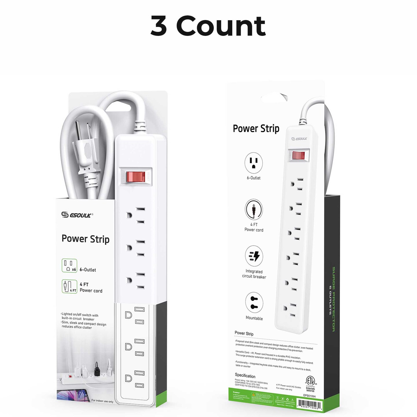 6-Outlet Power Strip &#x26; 4ft Power Cord