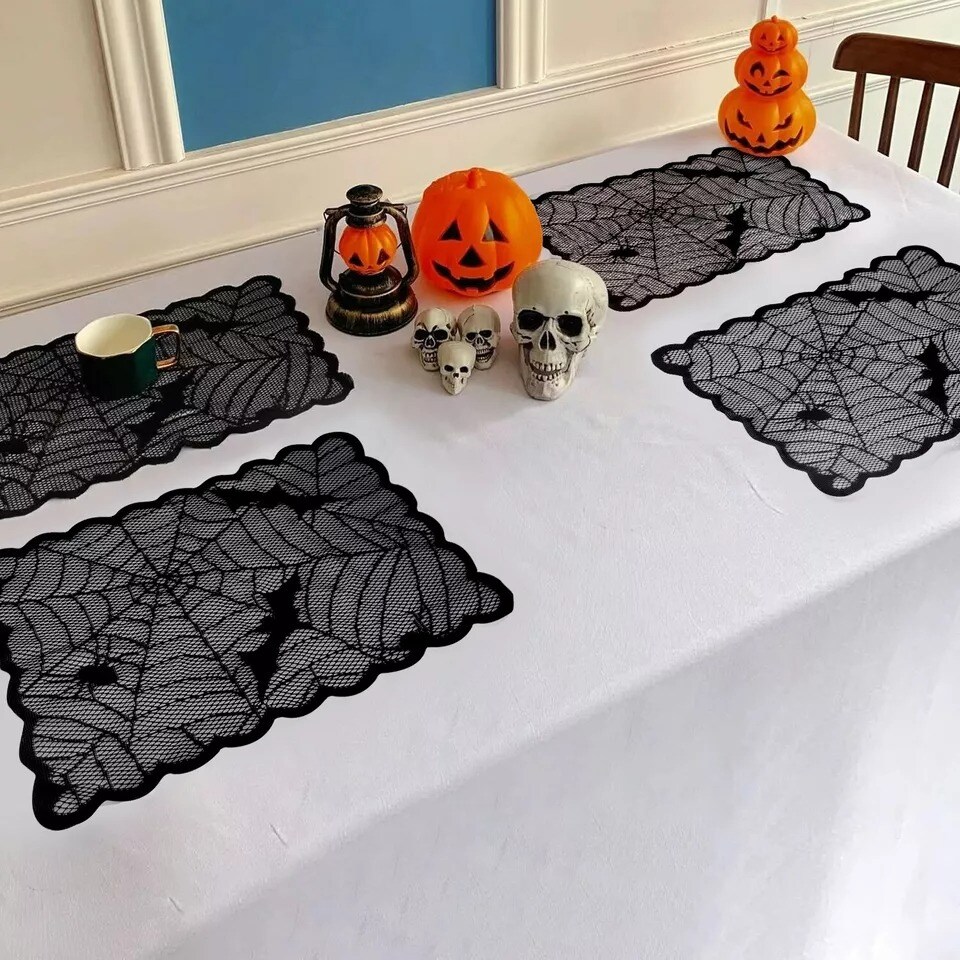 Black Lace Bat Halloween Party Scary Indoor Decorations Window Fireplace Desktop