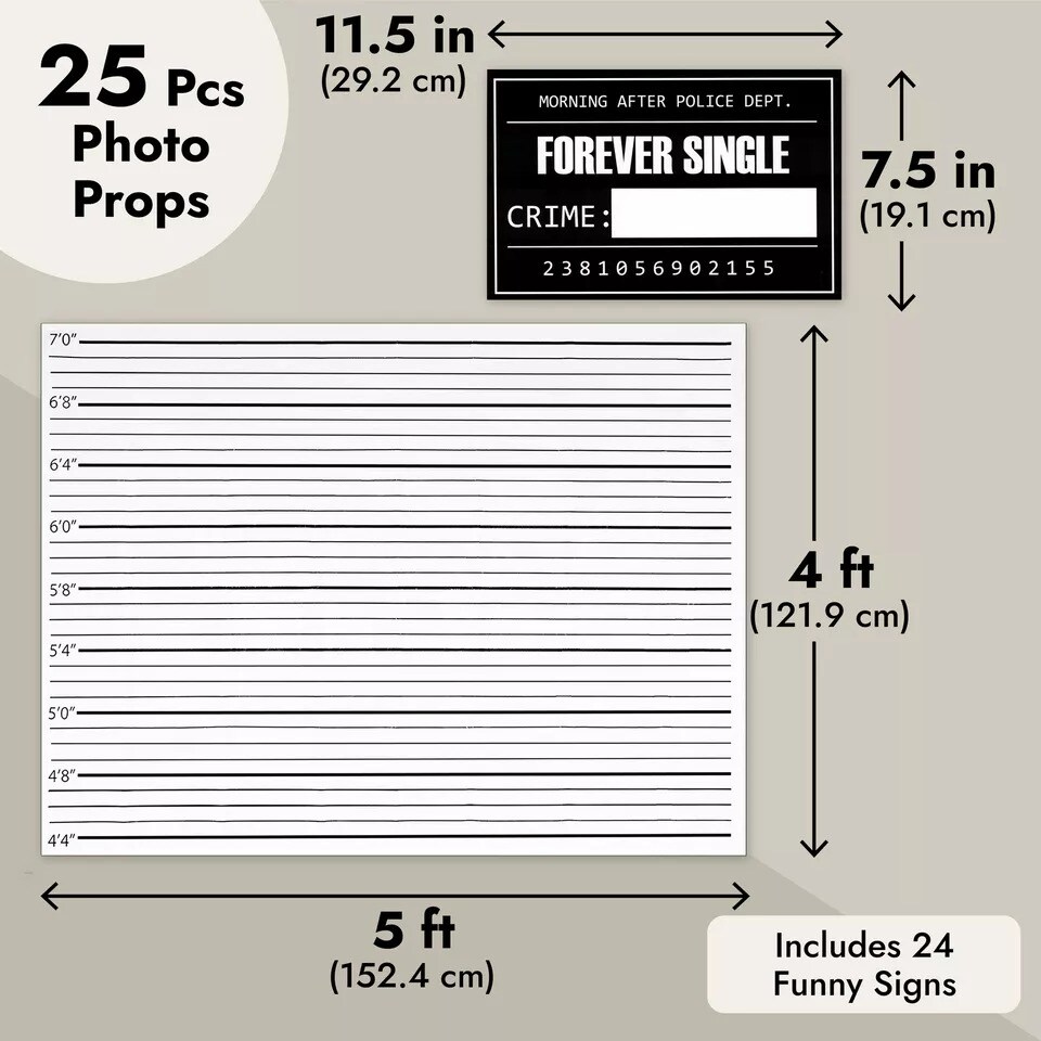 25 Pack Mugshot Backdrop with Height Chart for Birthday, Wedding, Halloween