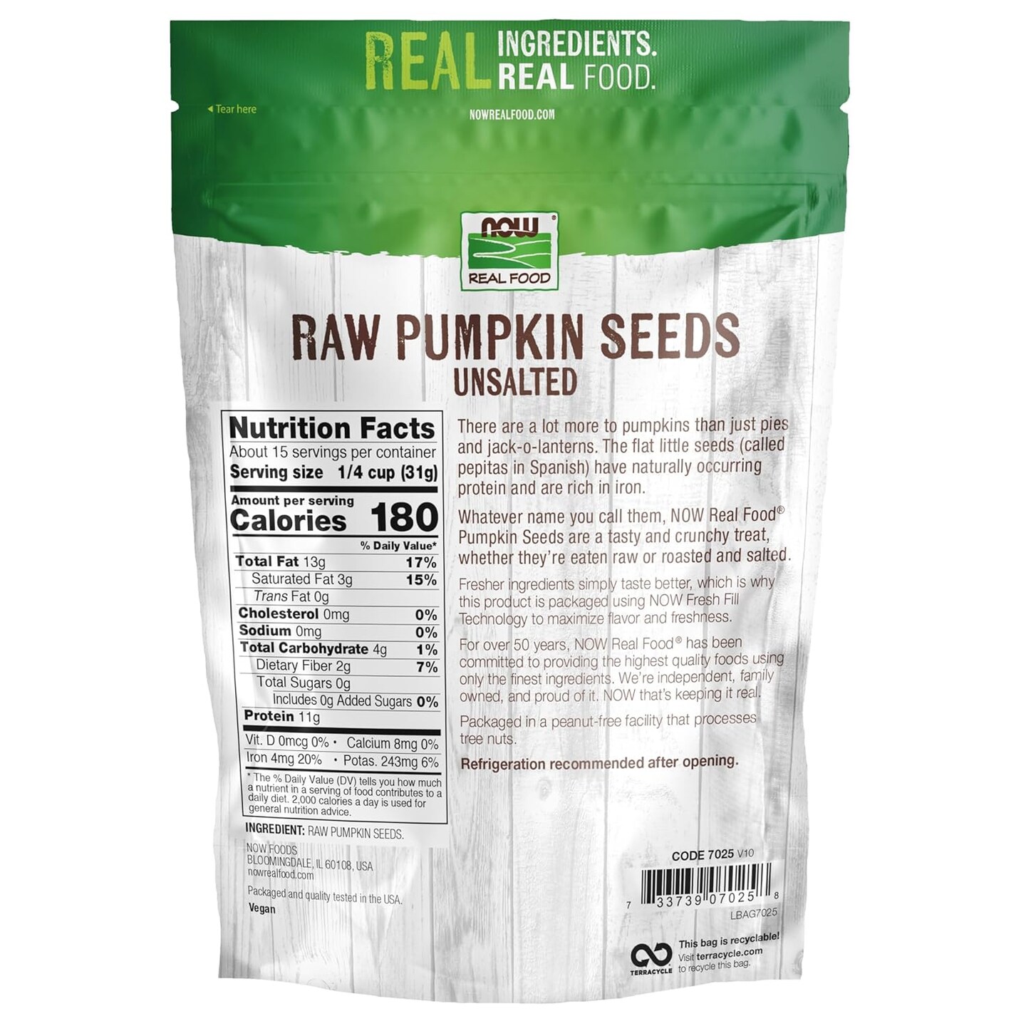 Raw, unsalted pumpkin seeds are a great source of protein and essential fatty acids. They are also high in iron. One-pound, certified non-GMO (packaging may vary)