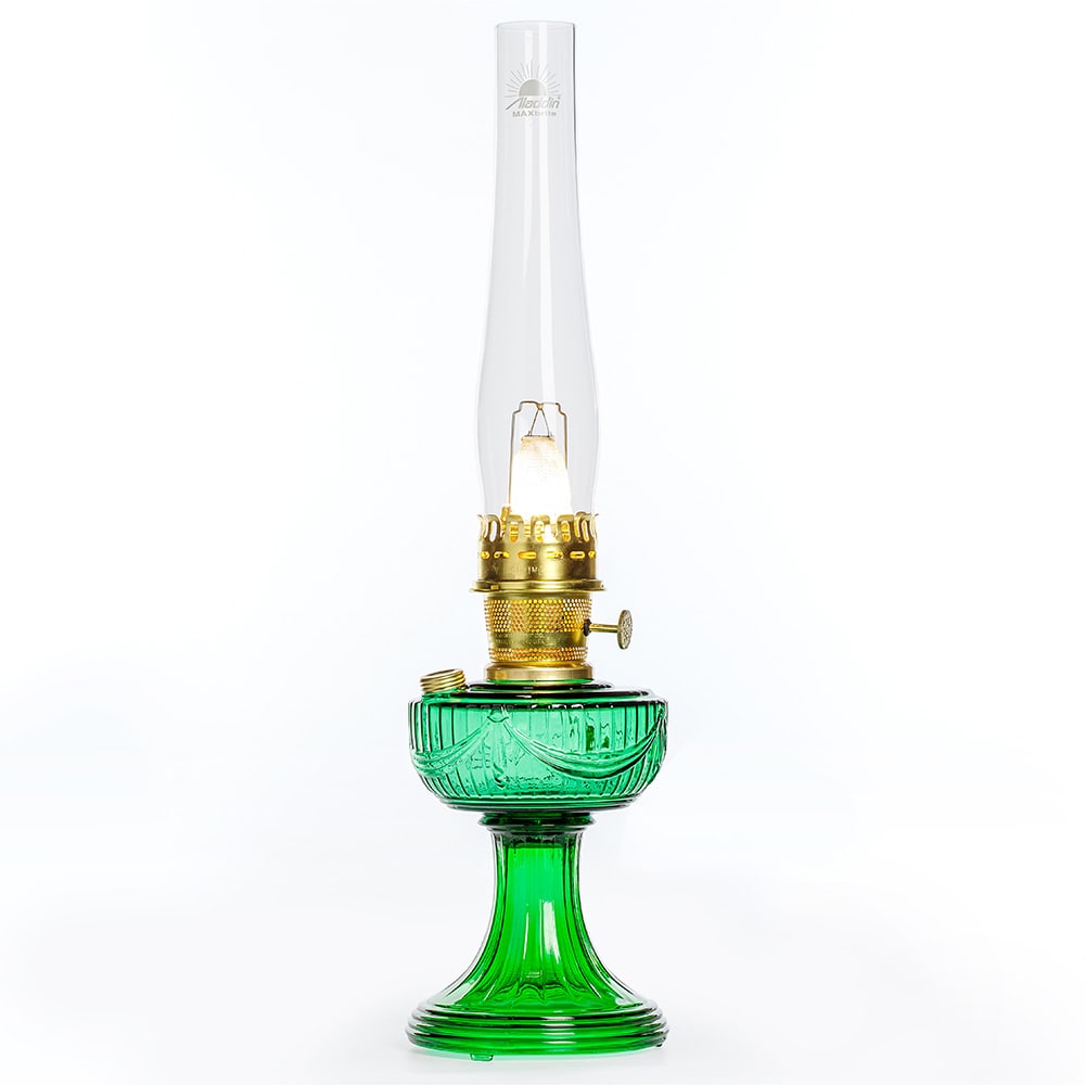 Aladdin Lincoln Drape Oil Lamp - Traditional Classic Indoor Oil or Kerosene Fuel Lamp, Bright White Light, Glass with Brass Trim