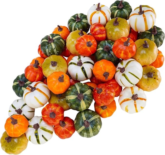 56 Pieces Assorted Mini Artificial Pumpkins Fall Harvest Pumpkins Foam Pumpkins Decorative Faux Pumpkins for Fall Weddings, Halloween, Autumn, Thanksgiving, Kitchen Table Bowl Filler D&#xE9;cor