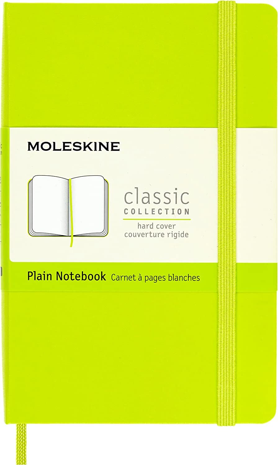 Classic Notebook, Hard Cover, Pocket (3.5" X 5.5") Plain/Blank, Lemon Green, 192 Pages
