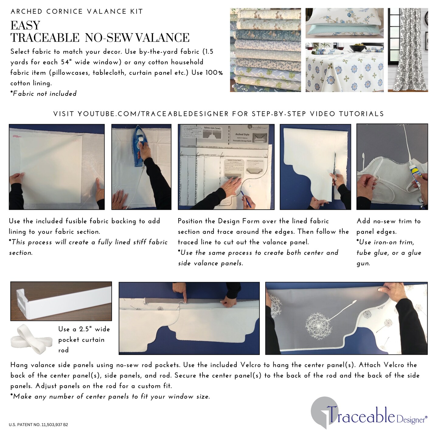 Arched Cornice Valance Kit - Sewing Alternative for Custom Window Decorating