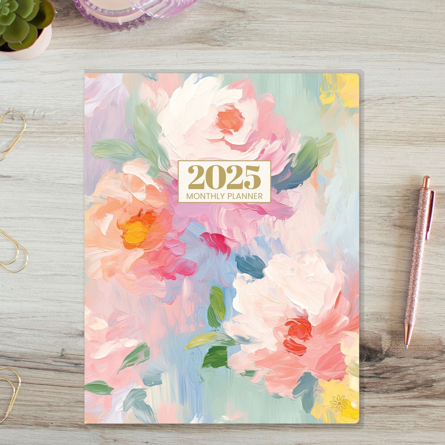 bloom daily planners 2025 Monthly Planner, 9&#x22; x 12&#x22;, Painted Peonies