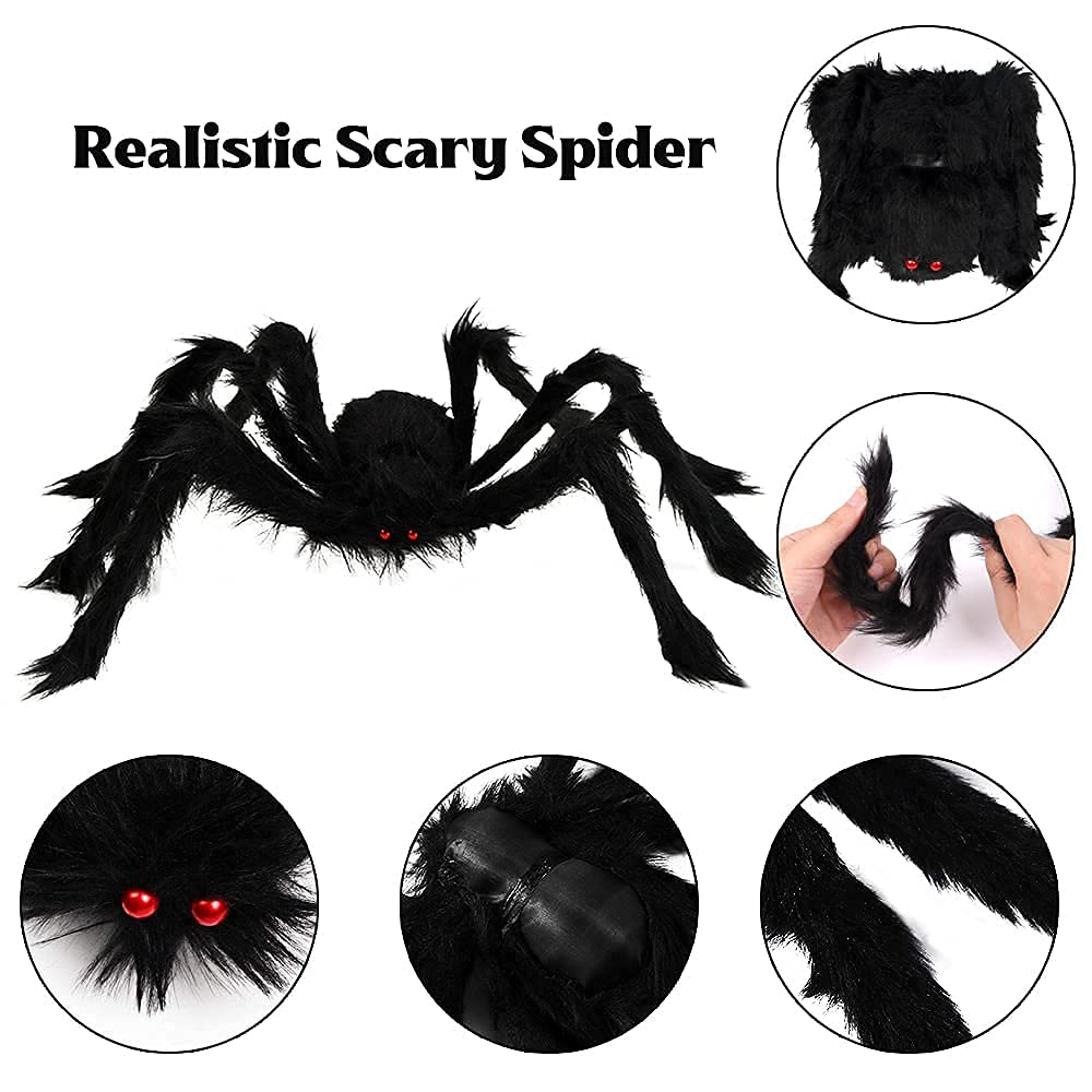 3 Pieces Halloween Hairy Spider Set,Realistic Giant Scary Spider Props Decoration with Spider Web for Indoor and Outdoor Decoration (50&#x201D;,35&#x201D;, 30&#x201D;)