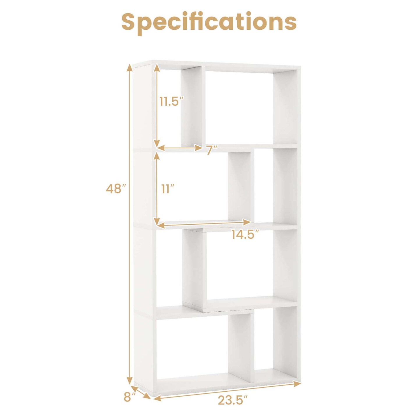 Costway 48" Geometric Bookshelf Open-back Bookcase with 8 Cubes 2 Anti-Toppling Devices White/Natural/Grey