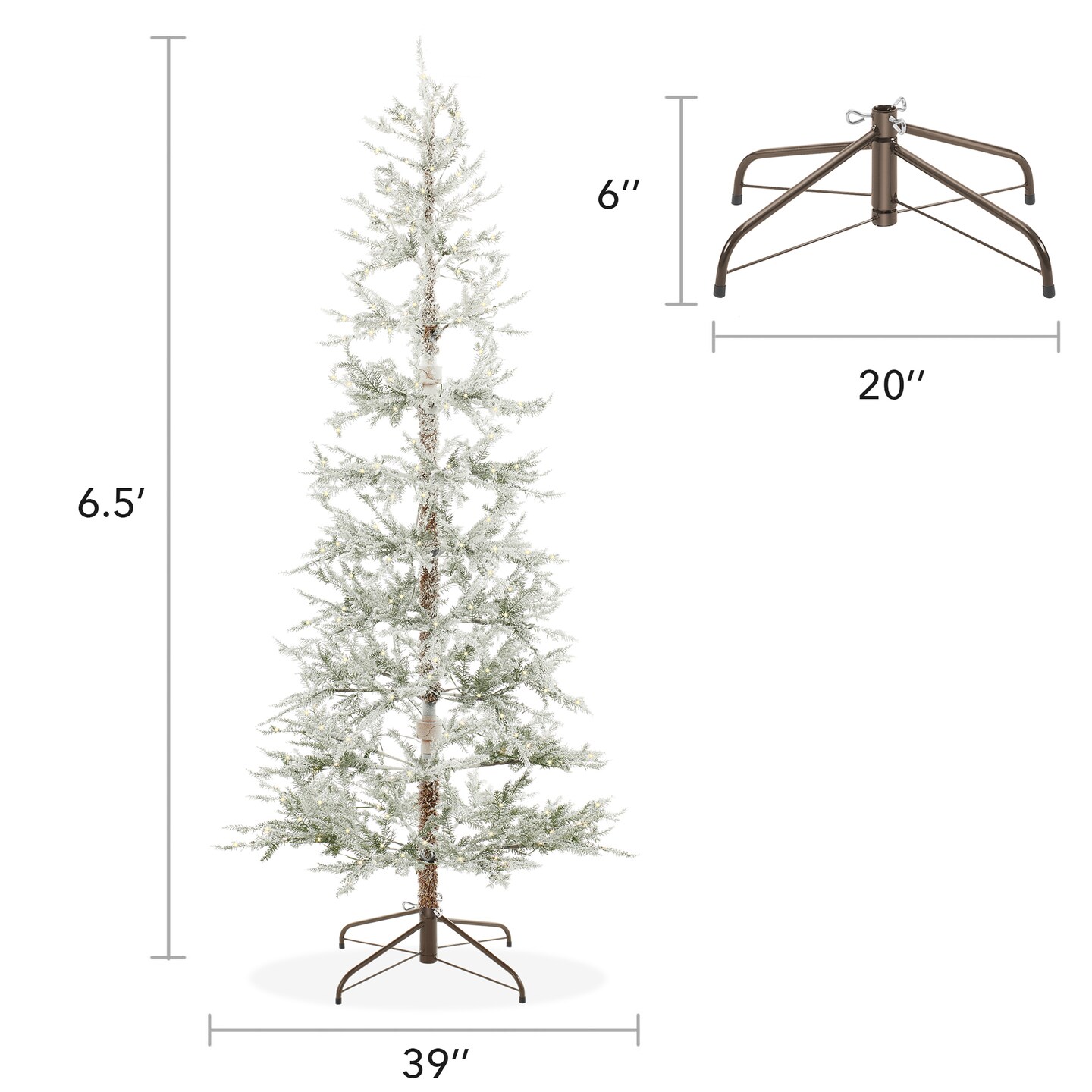 Casafield Pre-Lit Sparse Flocked Pine Artificial Holiday Christmas Tree with Sturdy Metal Stand