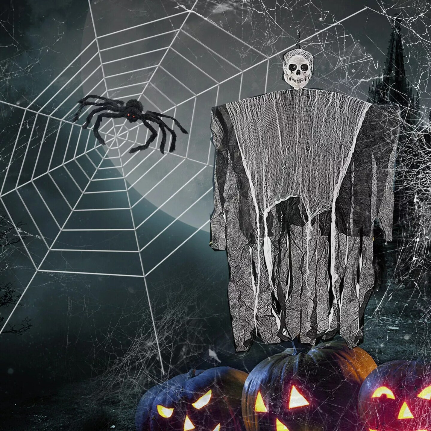 Halloween 11.8FT Spider Web W/Spider,Hanging Skeleton Ghost for Indoor Outdoor A