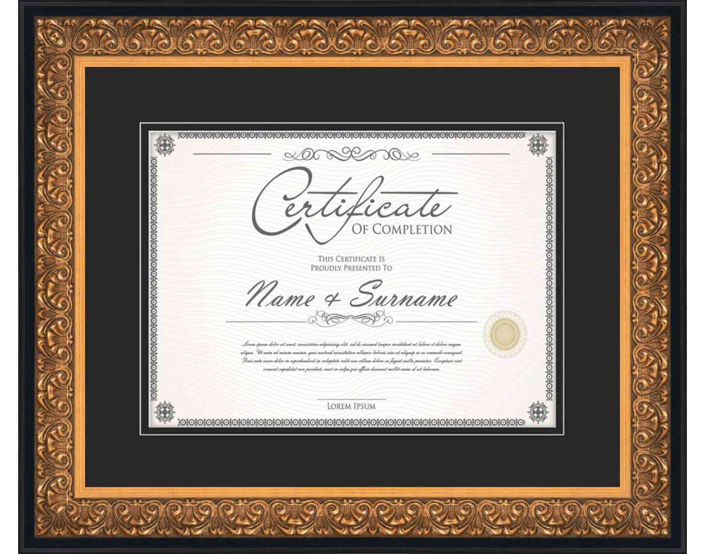 Gold Diploma Frame for Certificate, Acid-Free Black Mat, UV Acrylic, Backing, and Hanging Hardware, 8 Sizes Available