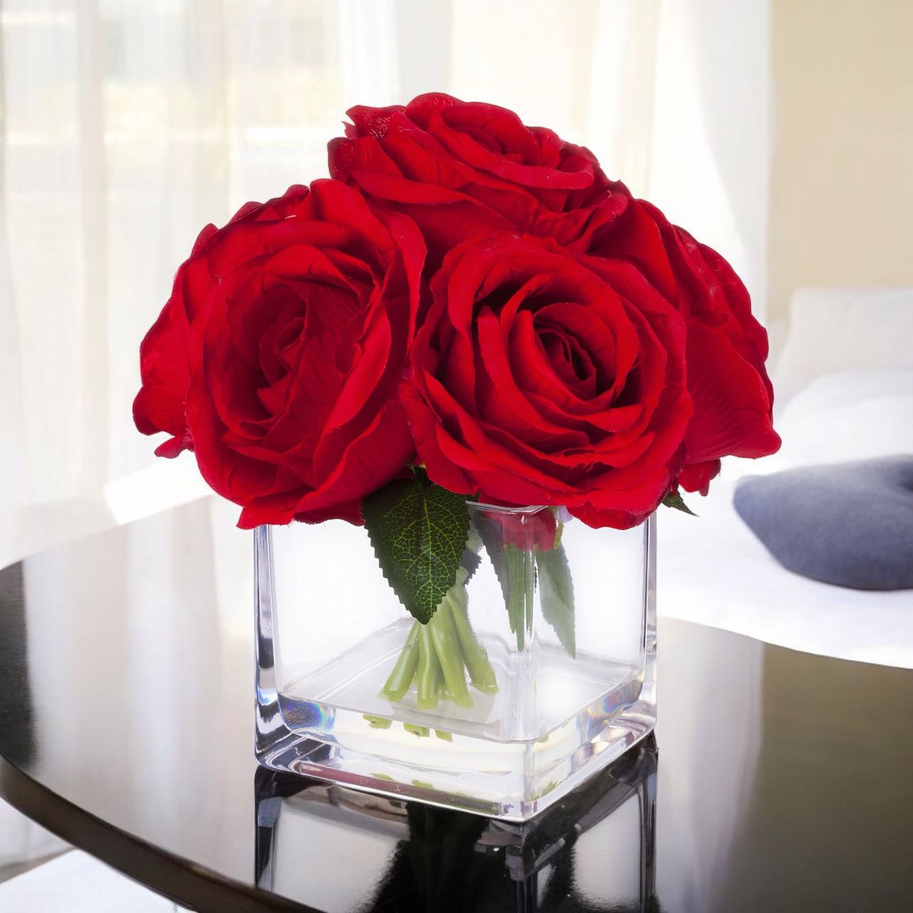 Meideli Artificial Roses In Vase - Faux Flower Arrangement, White & Red, 10.63 Inches - View #2