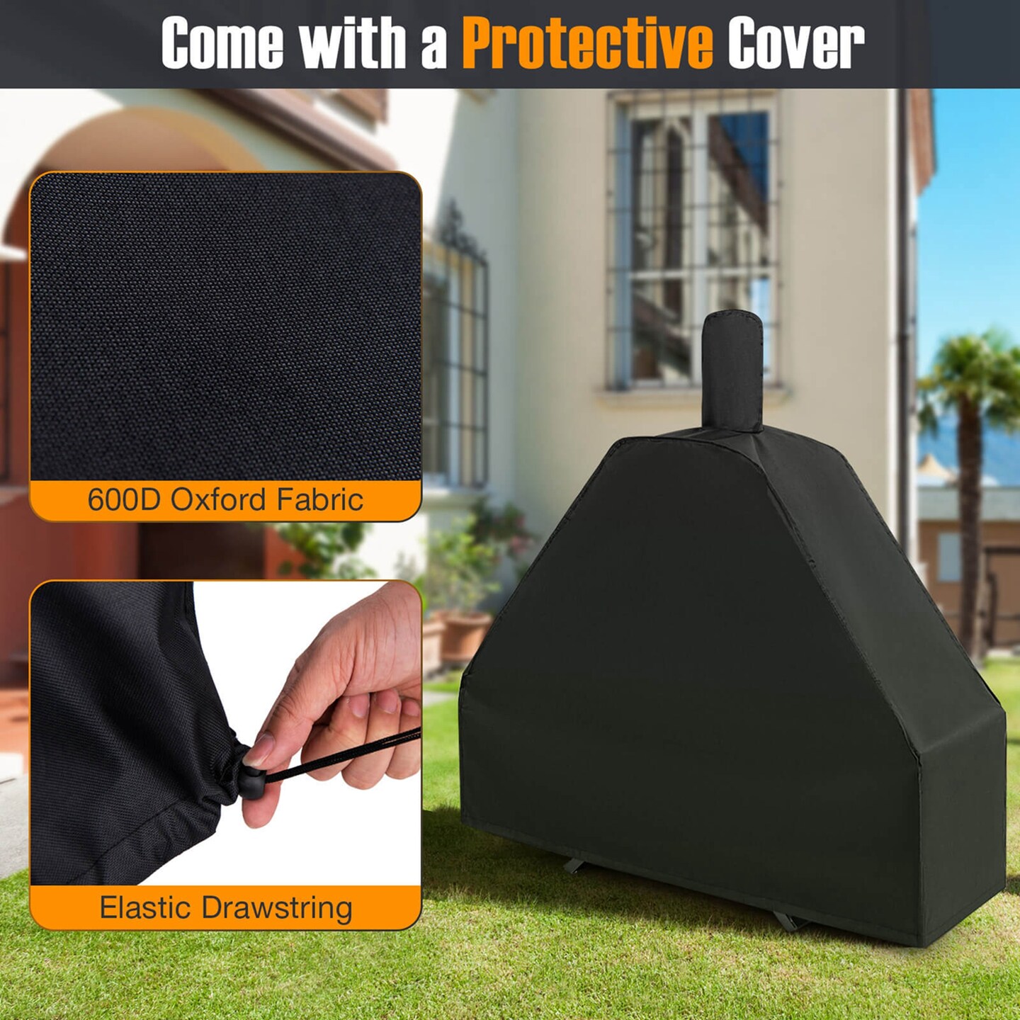 Costway Outdoor Pizza Oven Wood Fired Pizza Oven with 600D Oxford Fabric Cover