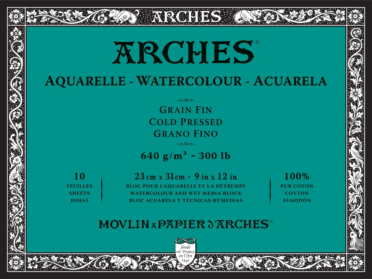 Arches Aquarelle Heavyweight Watercolor Block 9&#x22;X12&#x22;- 300lb, 10 Sheets
