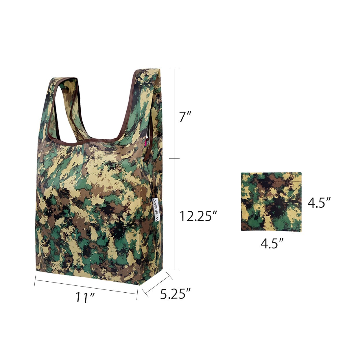 Wrapables Small JoliBag Nylon Reusable Grocery Bag, 2 Pack, Camouflage Green