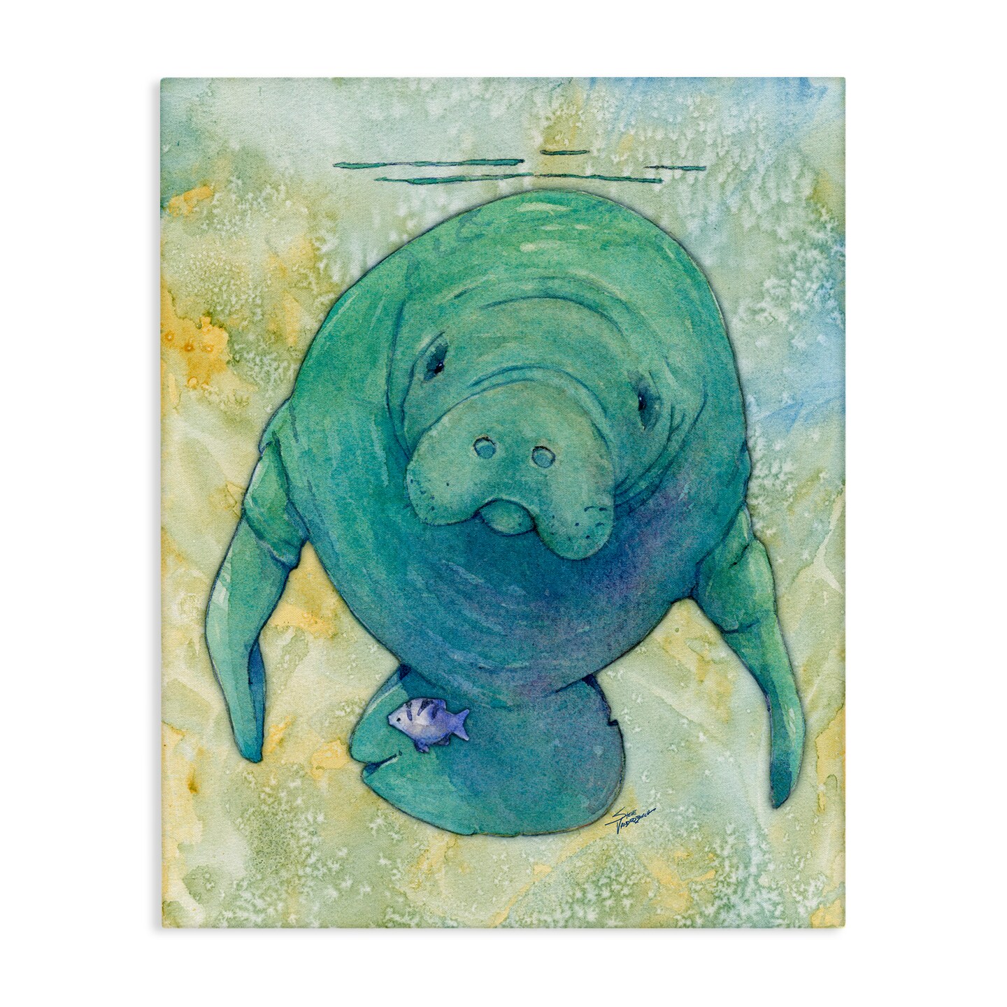 Stupell Industries Green Manatee Underwater Canvas Wall Art