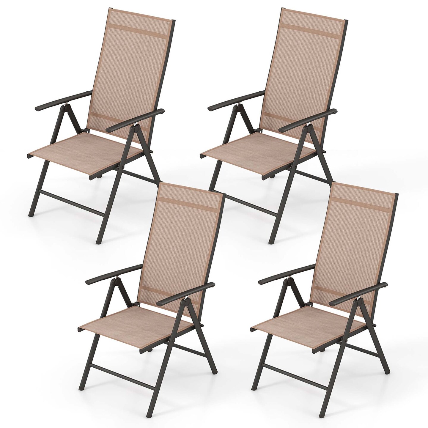 Costway 1 PCS Patio Folding Dining Chair with 7-Level Adjustable High Backrest for Garden Brown/Black