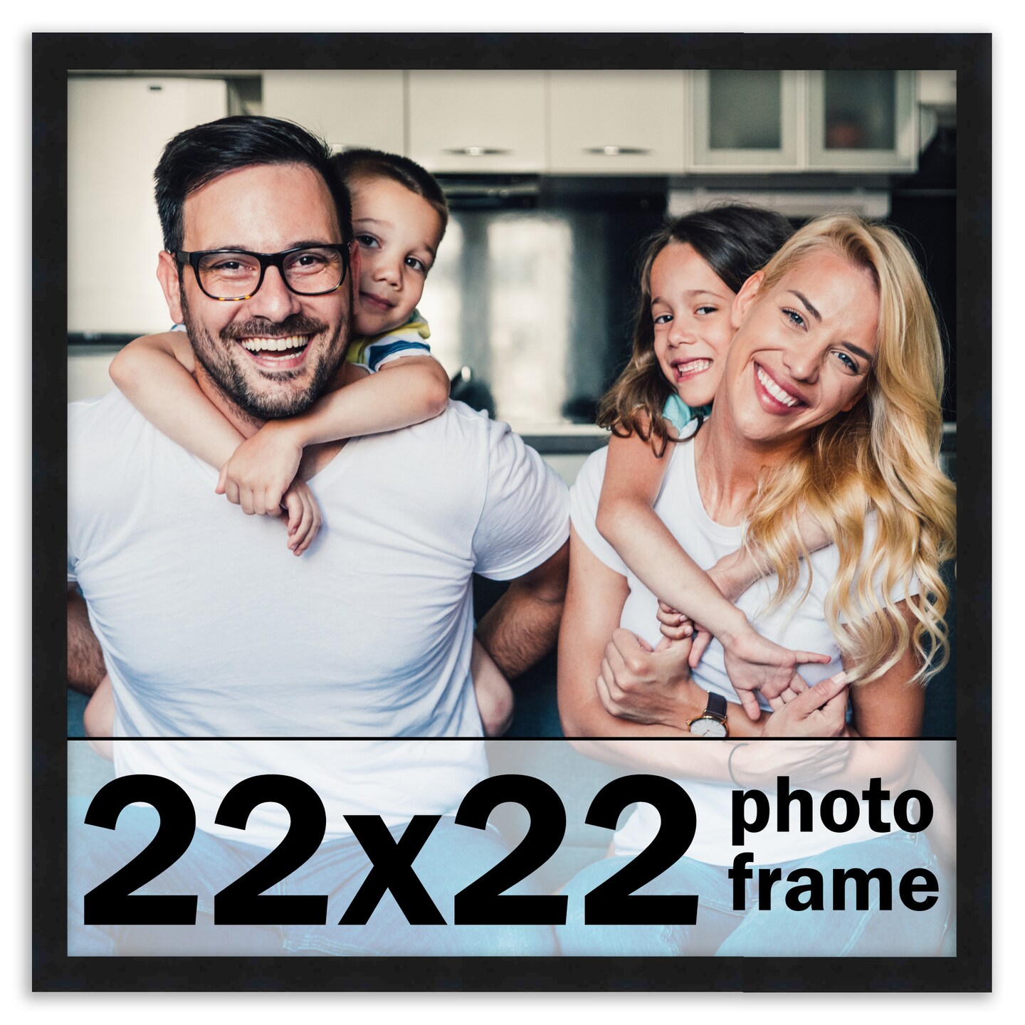 22x22 Black Wood Picture Square Frame - UV Acrylic, Foam Board Backing, Hanging Hardware