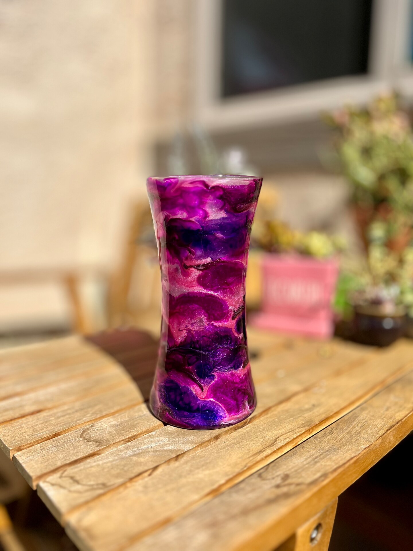 Purple Glass Vase – Epoxy Resin Finish, Elegant Handmade Décor
