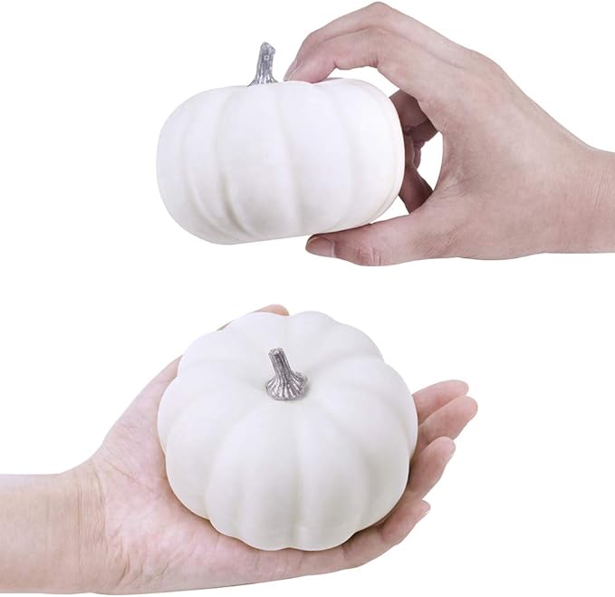 8 Pieces Realistic 4" Fall Harvest Small Off White Mini Artificial Pumpkins for Halloween, Fall, and Thanksgiving Decoration