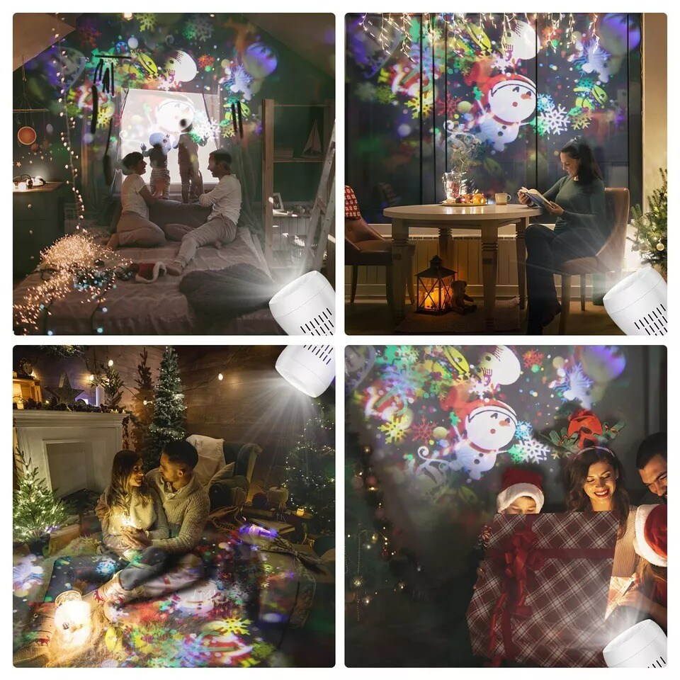 LED Snowflake Christmas Projector Lights Laser Moving Landscape Xmas Decor Lamp
