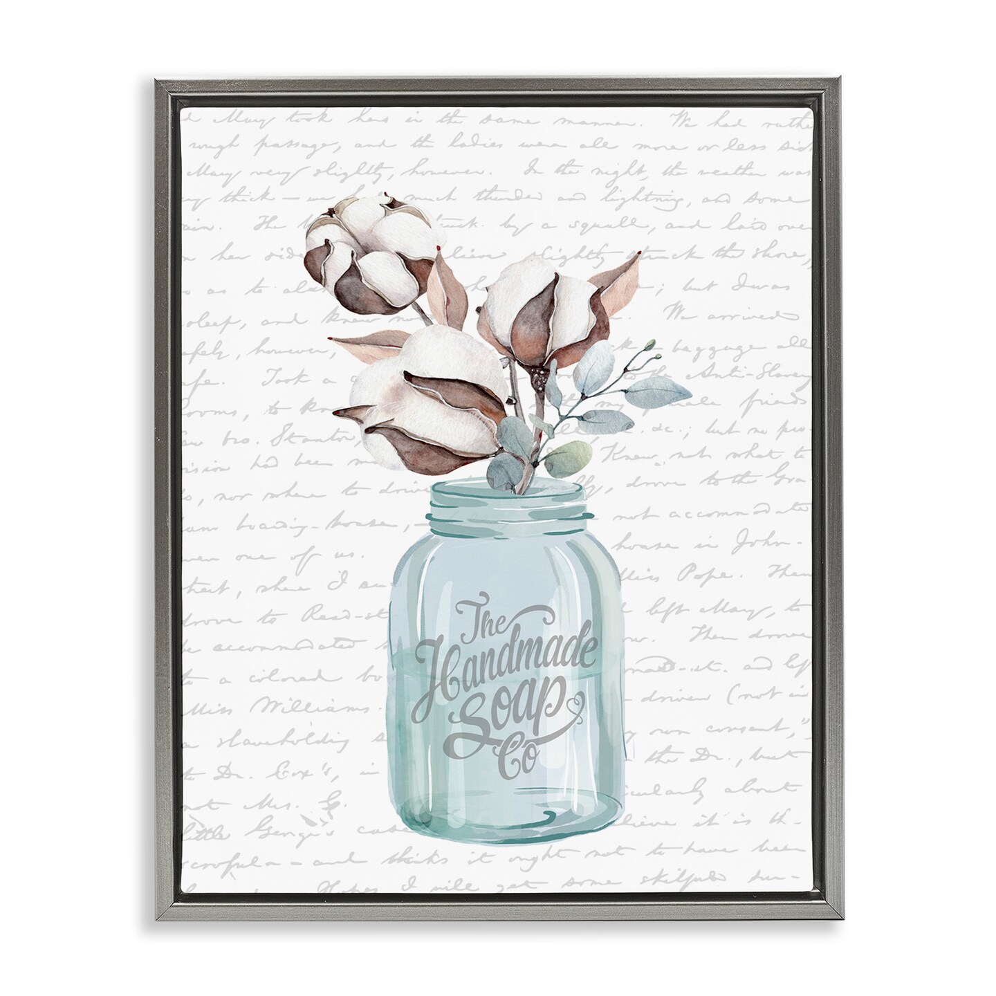 Stupell Industries Handmade Soap Jar & Cotton Flower Framed Floater Canvas Wall Art