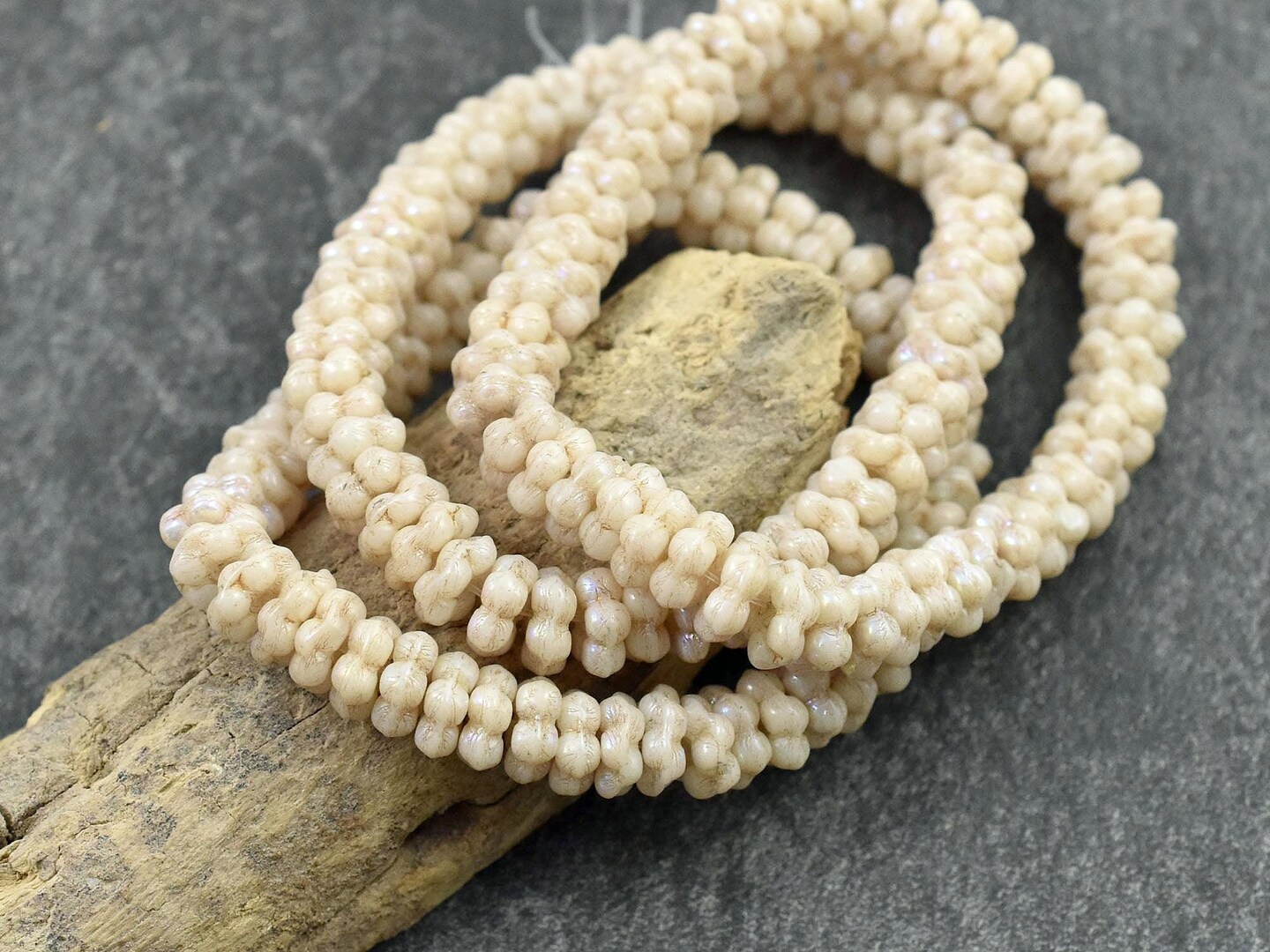 *50* 5mm Gold Washed Etched Opaque Ivory AB Forget Me Not Daisy Flower Spacer Beads