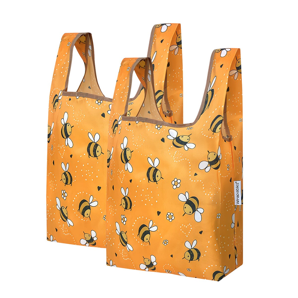 Wrapables Small JoliBag Nylon Reusable Grocery Bag, 2 Pack, Bumblebee