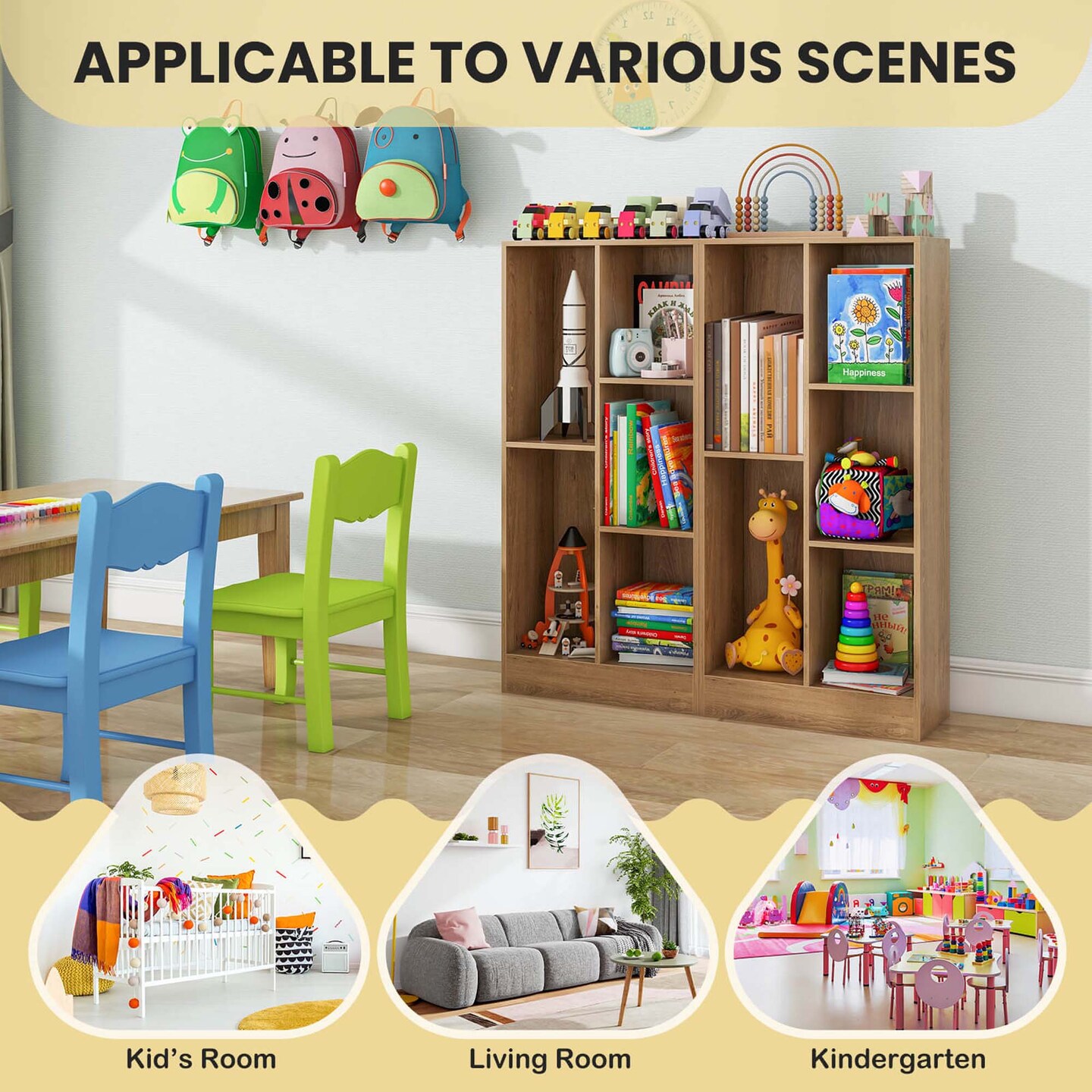 Costway 5-Cube Bookcase for Kids 41&#x22; Wooden Toy Storage Organizer for Kid&#x27;s Room White/Natural