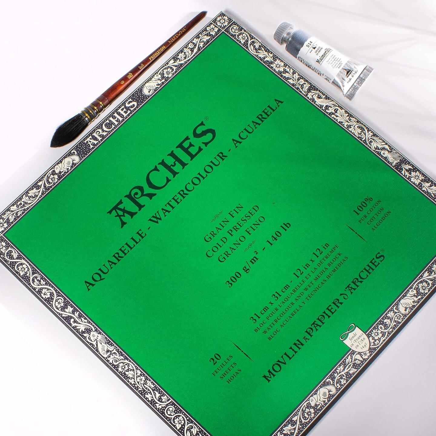 Arches Aquarelle Cold Pressed Watercolor Block 12"X12"- 140lb, 20 Sheets