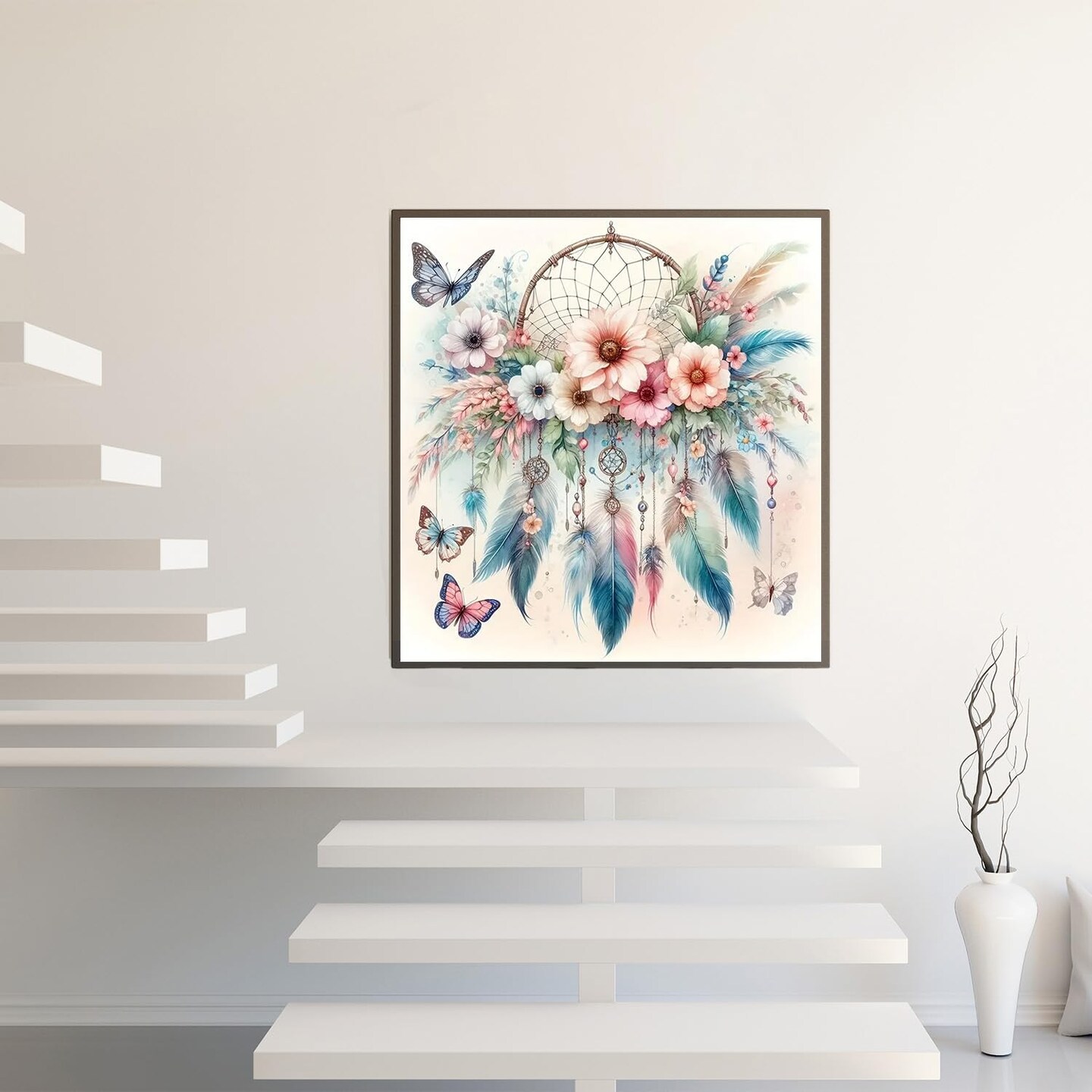 Diamond Art Painting Kits for Adults, Dreamcatcher 5D Diamond Painting Dots Art Kits for Adults Beginner, DIY Full Round Gem Crystal Art Paint by Diamond Butterfly, Home Wall Decor 14x 14 in