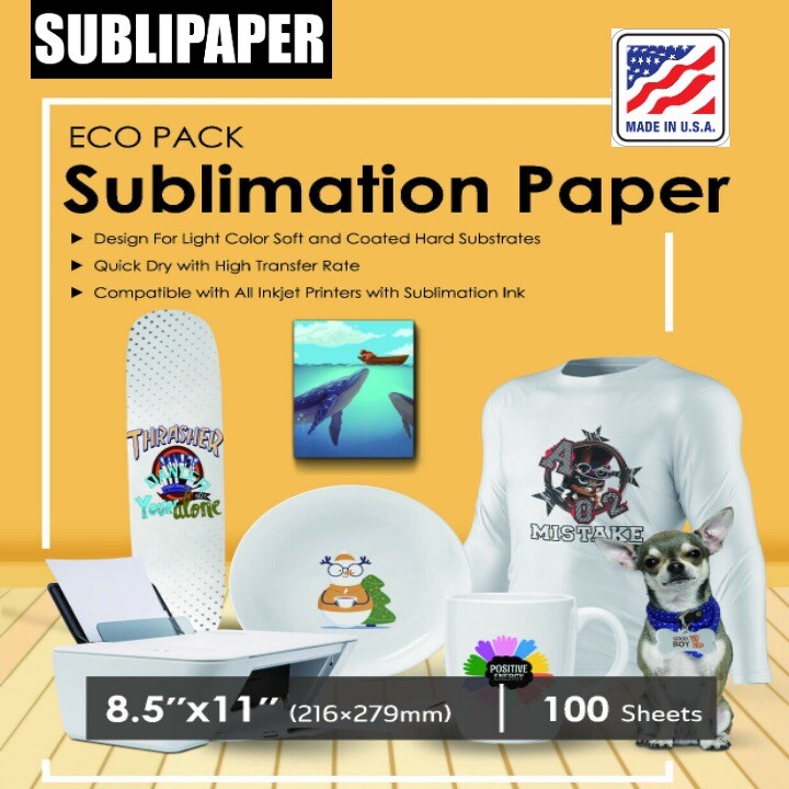 Sublimation Paper 8.5"x11" 100 Sheets Inkjet Heat Transfer for Epson, Sawgrass, Ricoh, Brother